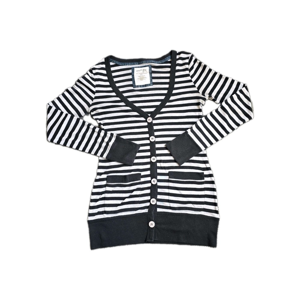 Vtg Y2K Energie Black White  Striped V Neck Cardigan Bella Swan Sweater Womens M